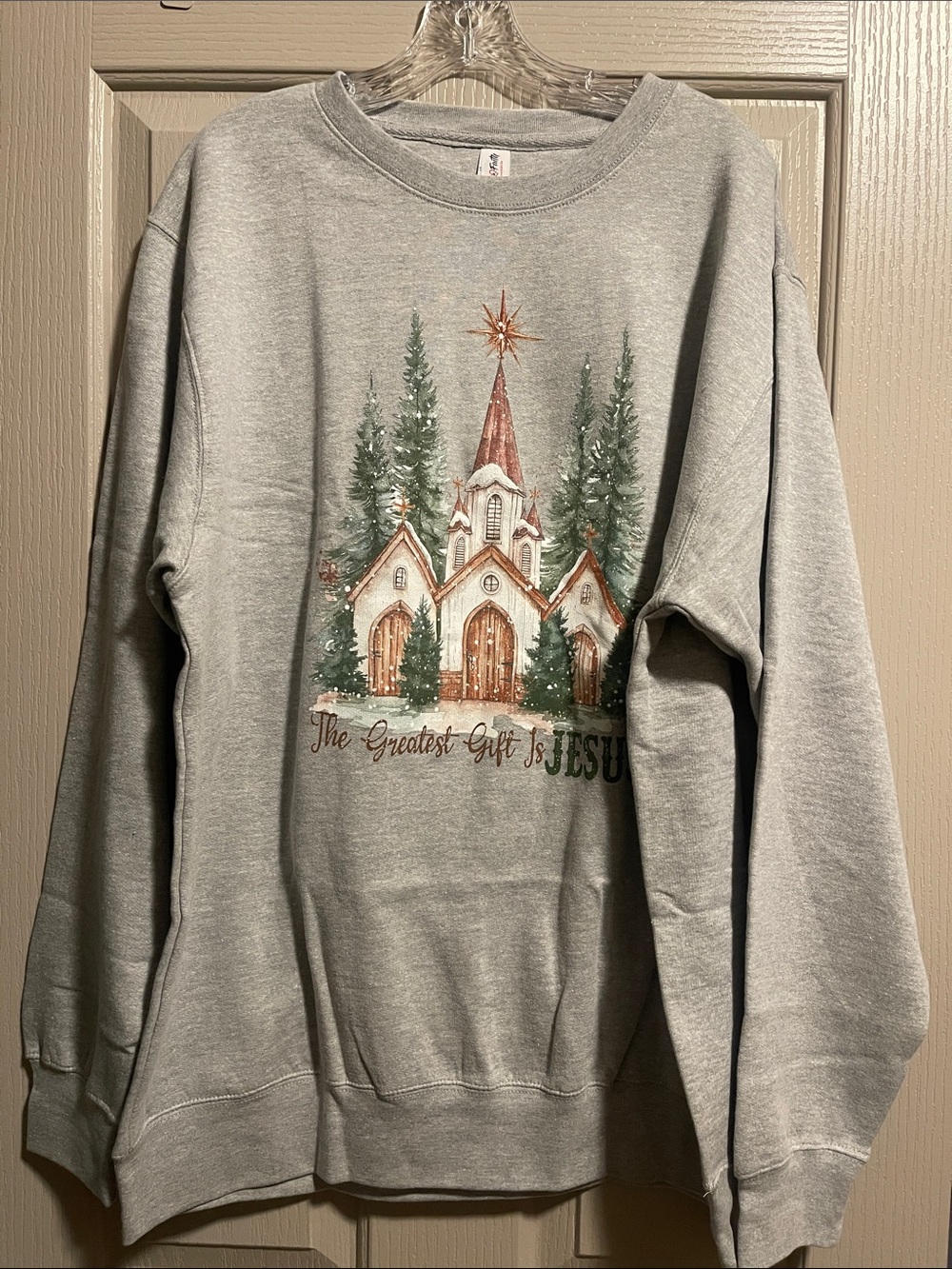 The Greatest Gift is Jesus Grey Christmas Church Graphic Sweatshirt - NWOT